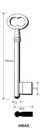 Stahlschlüssel, ungebohrt / Clé en acier, non percée