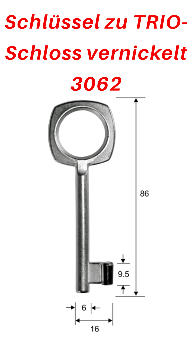 3062 Schlüssel zu TRIO-Schloss  vernickelt 3 Stück (3 pièce)