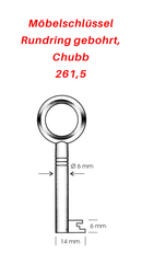 261,5 Möbelschlüssel Rundring gebohrt, Chubb, 3 Stück (3 pièce)