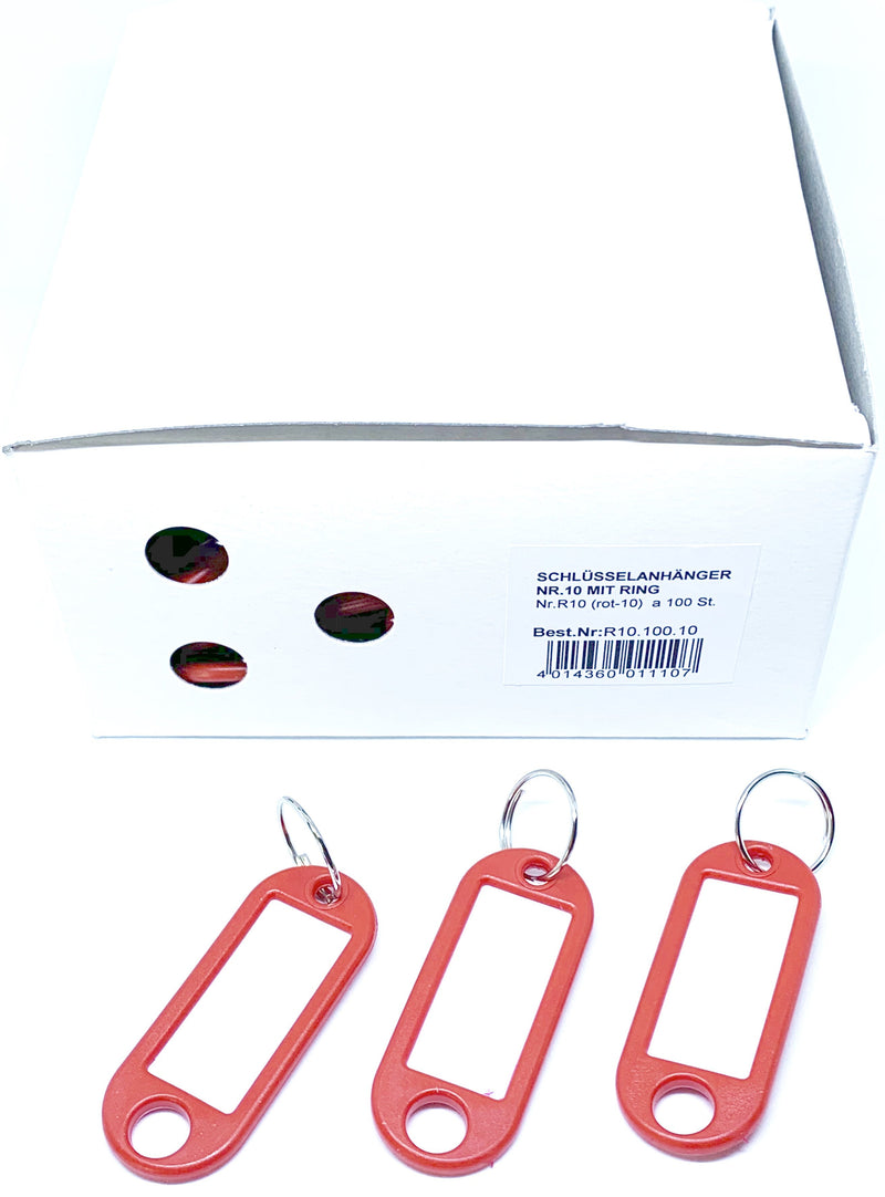 AS-R10.100.10/Schlüsselanhänger Rot mit Loch und Ring, VE mit 100 Stück