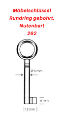 262 Möbelschlüssel Rundring gebohrt, Nutenbart, 3 Stück (3 pièce)