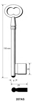 Stahlschlüssel, ungebohrt / Clé en acier, non percée
