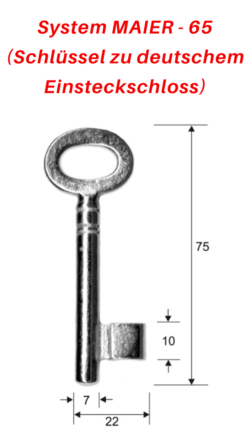 M 65 System MAIER - 65 Schlüssel zu deutschem Einsteckschloss, 3 Stück (3 pièce)